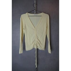 Alexander Wang Merino Wool‎ Ruched Tie Front Cardigan Long Sleeve Cream